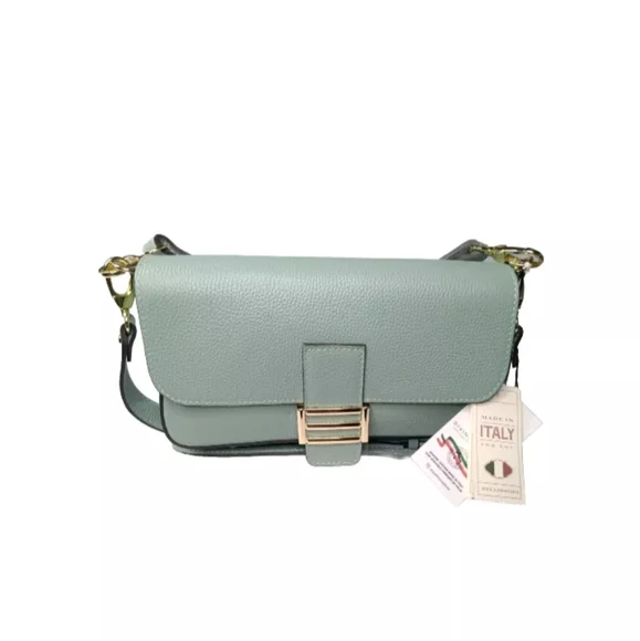 DIVINA FIRENZE Made In Italy Leather Baquette Flap Over Shoulder Crossbody Bag